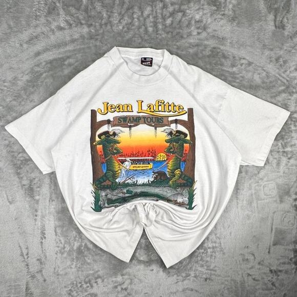 Distressed Vintage 80’s Jean Lafitte Swamp Tours Pirate Crocodile T-shirt  XL - Picture 1 of 8